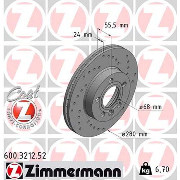 Zimmermann Sportbremsscheibe Sport Z für VW TRANSPORTER T4 Bus (70B, 70C, 7DB, 7DK, 70J, 70K, 7DC, 7DJ) vorne