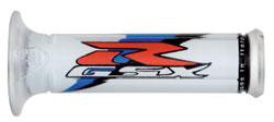 Harris Lenker-Griffgummisatz Standard Grips GSX-R Logo blau/rot/weiß 125mm Ende offen
